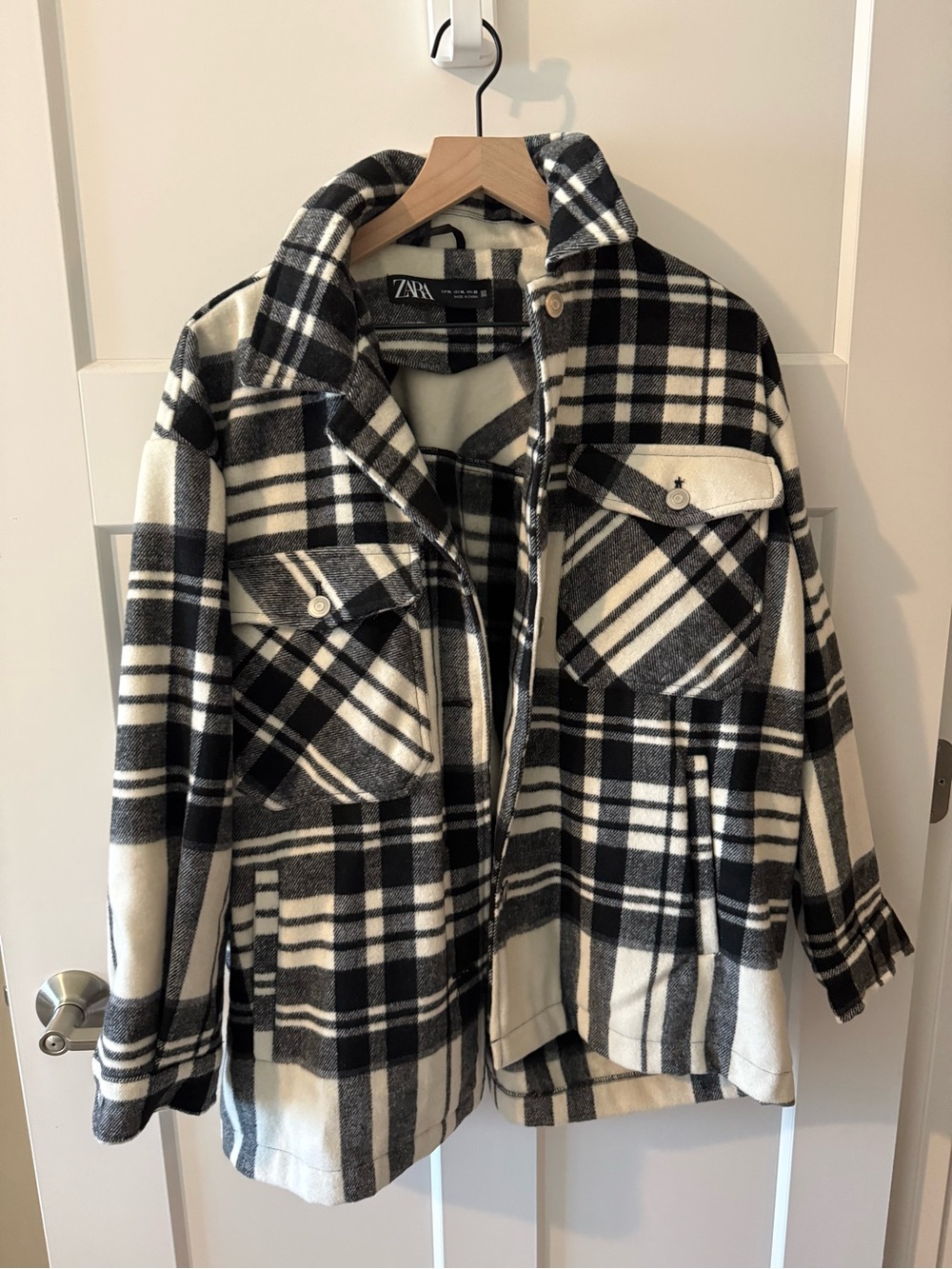 Zara Black & White Plaid Shirt Jacket